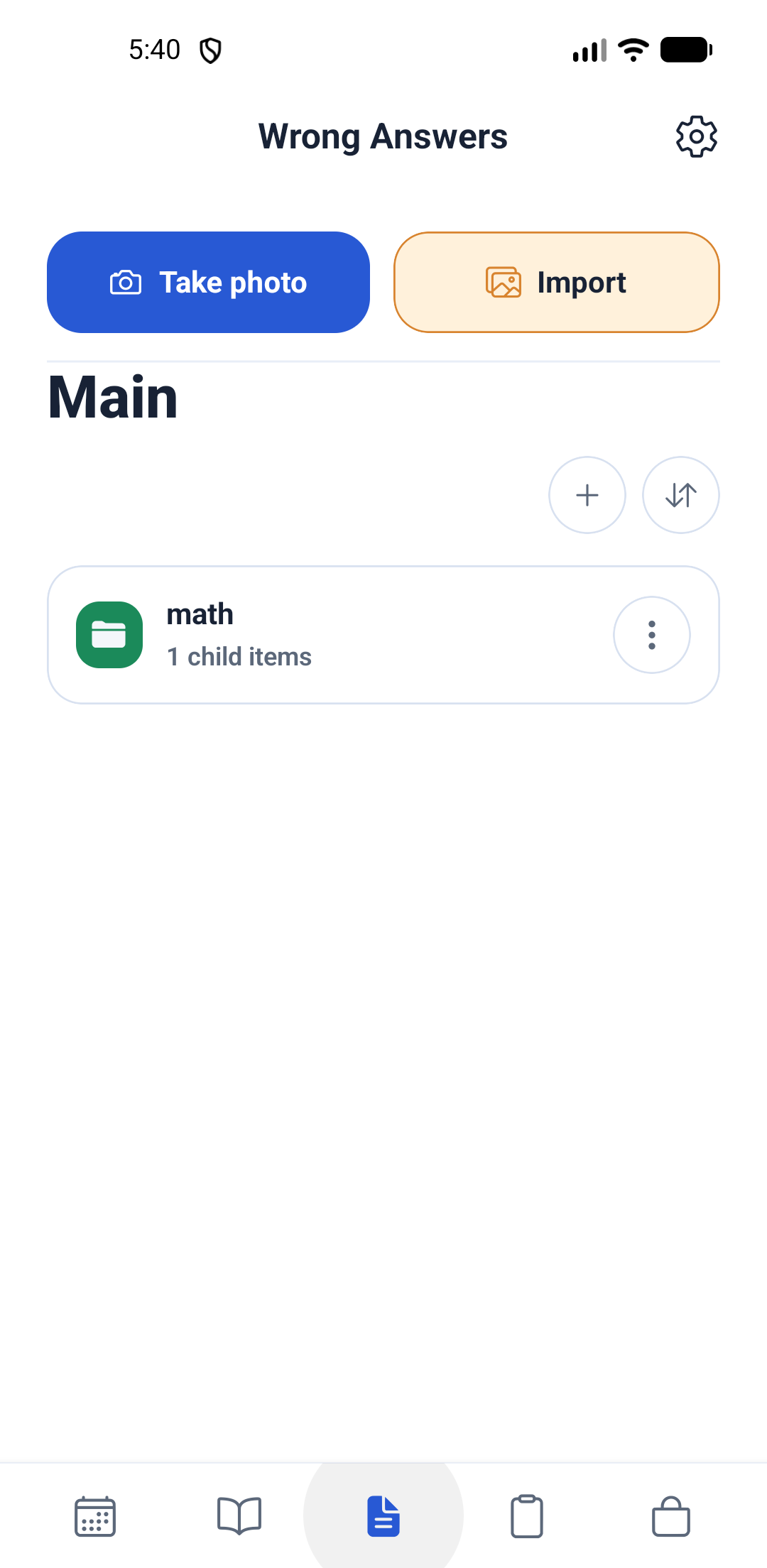 VOCAre wrong-answer notes screen